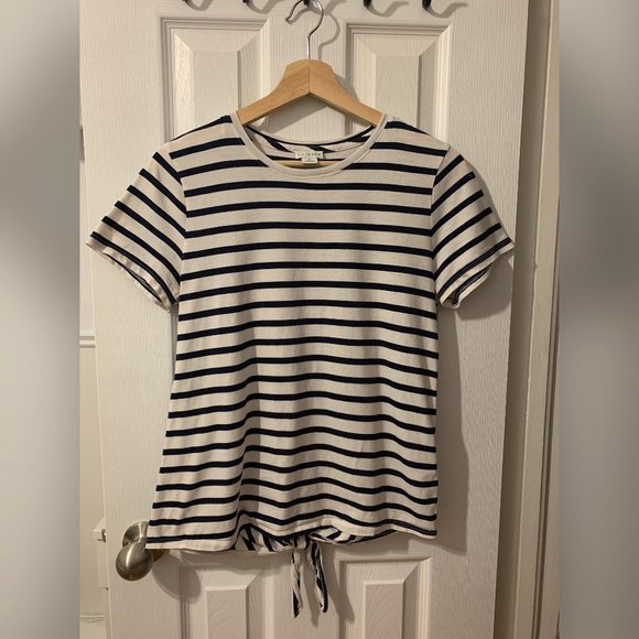 J. Crew Black and White Striped Short-Sleeve Top - Picture 1 of 7